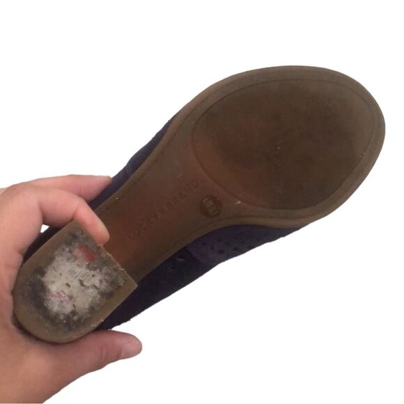 Lucky Brand Women Sz 6.5 Laser Cut Slingback Open Toe Block Heels Sandals - Picture 9 of 9